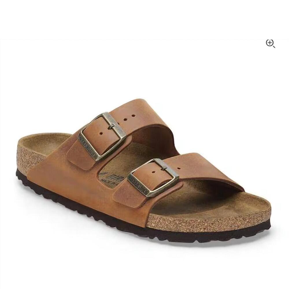 NEW BIRKENSTOCK women's arizona oiled leather sandal in cognac